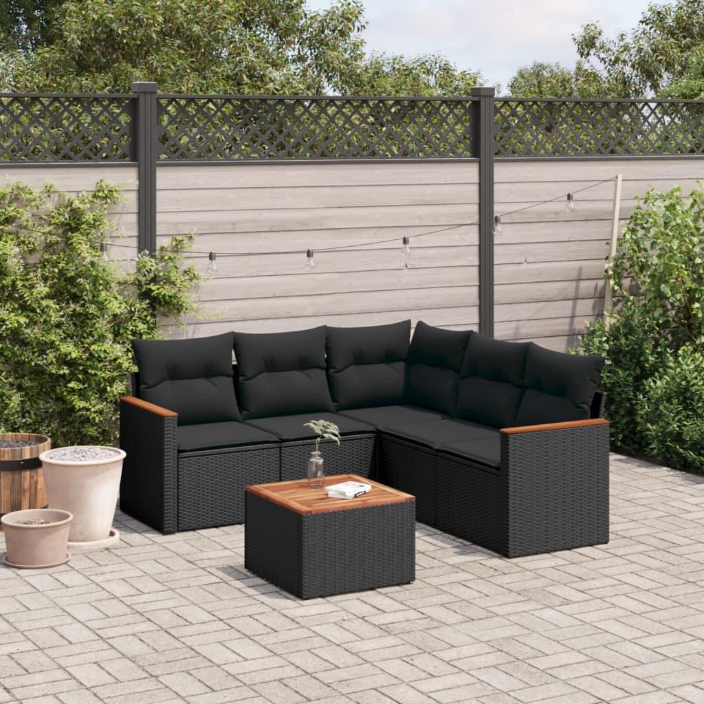 Sofasæt til haven i polyrattan - 6 dele med hynder, sort