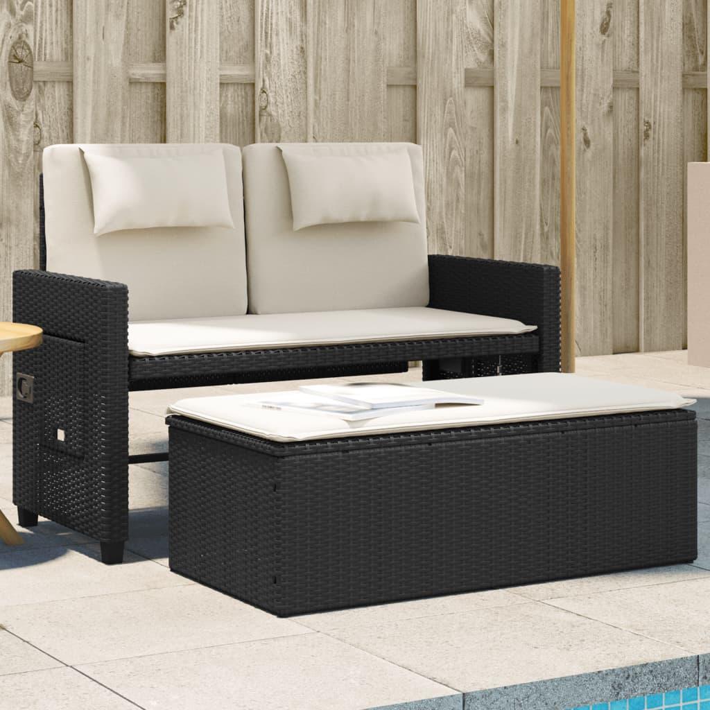 Havebænk Med Hynder Og Lænefunktion Polyrattan Sort