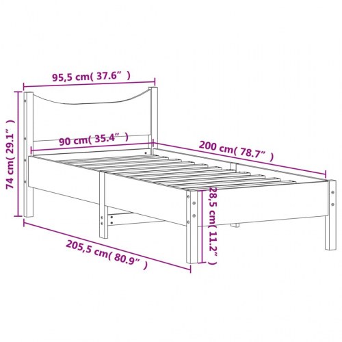Sengeramme 90x200 cm i massivt fyrretræ - enkeltmandsseng