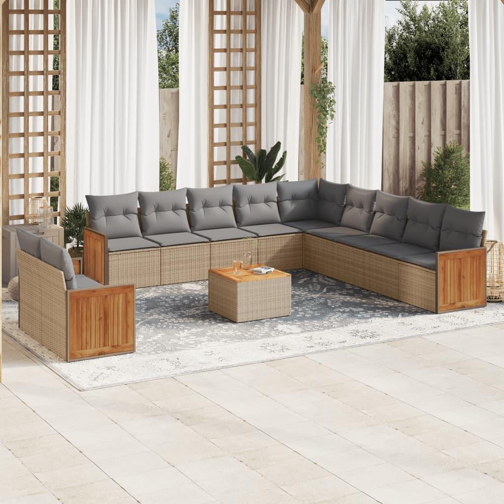 Sofasæt Til Haven 12 Dele Med Hynder Polyrattan - beige og grå / Med bord