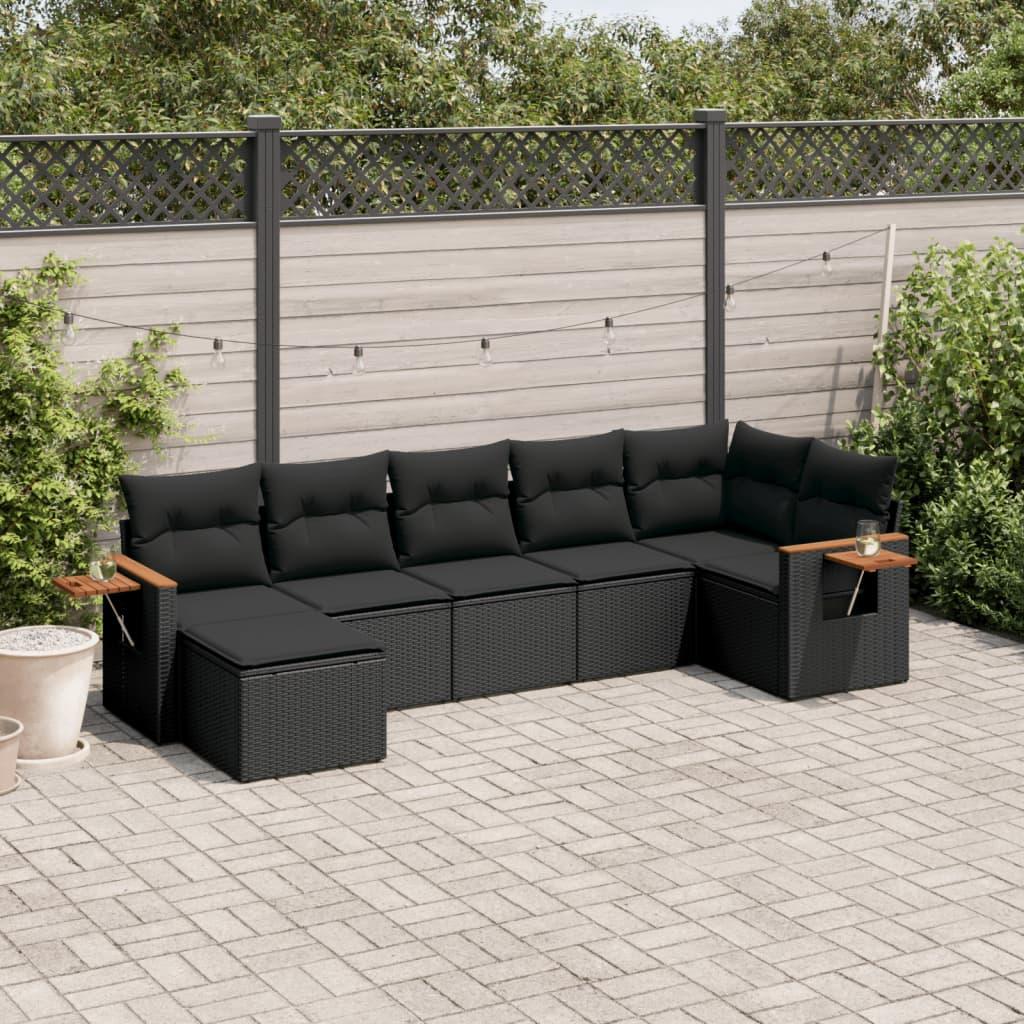 Sofaesæt Til Haven 7 Dele Med Hynder Polyrattan - Sort / Uden bord