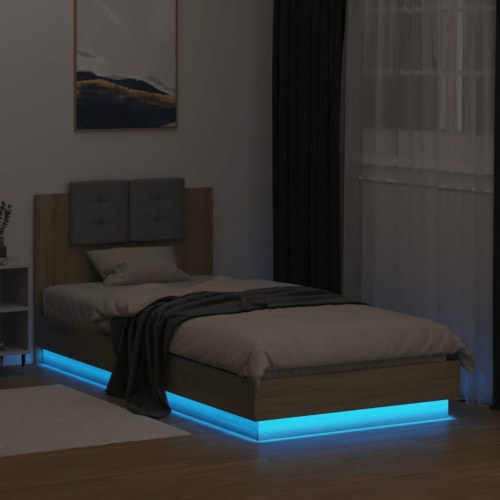 Sengeramme med sengegavl og LED-lys 90 x 200 cm - sonoma-eg