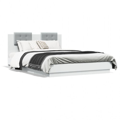Sengeramme med sengegavl og LED-lys 140 x 200 cm - hvid