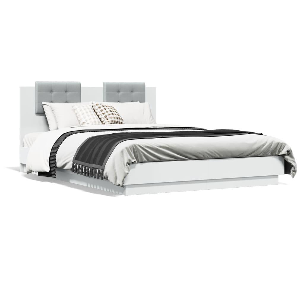 Sengeramme Med Sengegavl Led Lys 140x200 Hvid