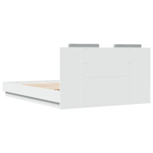 Sengeramme med sengegavl og LED-lys 140 x 200 cm - hvid