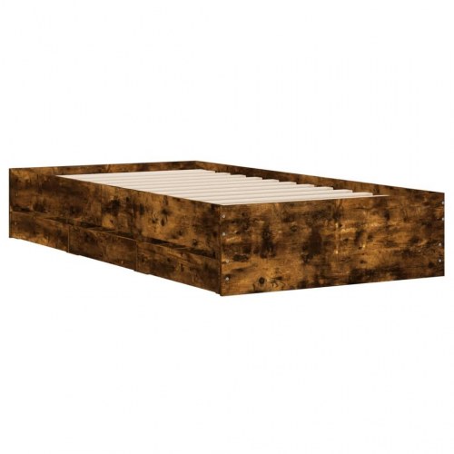 Sengeramme med skuffer 90x200 cm - konstrueret træ, røget eg