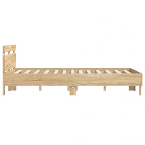 Sengeramme med sengegavl og LED-lys 135x190 cm - sonoma-eg