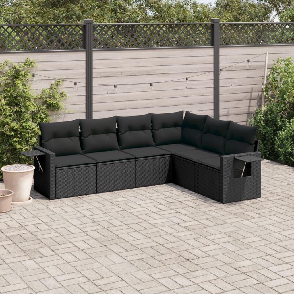 Sofasæt til haven i polyrattan, 6 dele, sort - modulært loungesæt med hynder