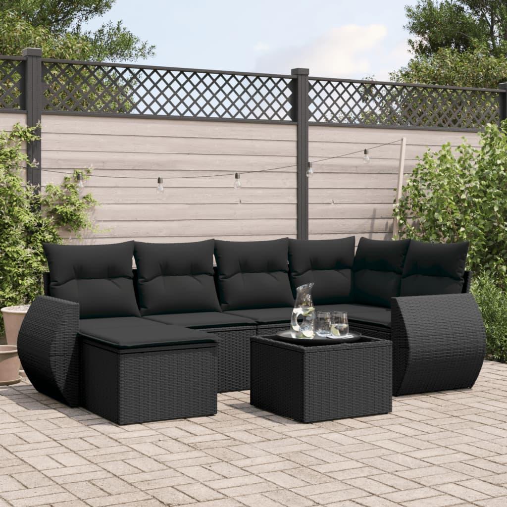 Sofaesæt Til Haven 7 Dele Med Hynder Polyrattan - Sort / Med bord