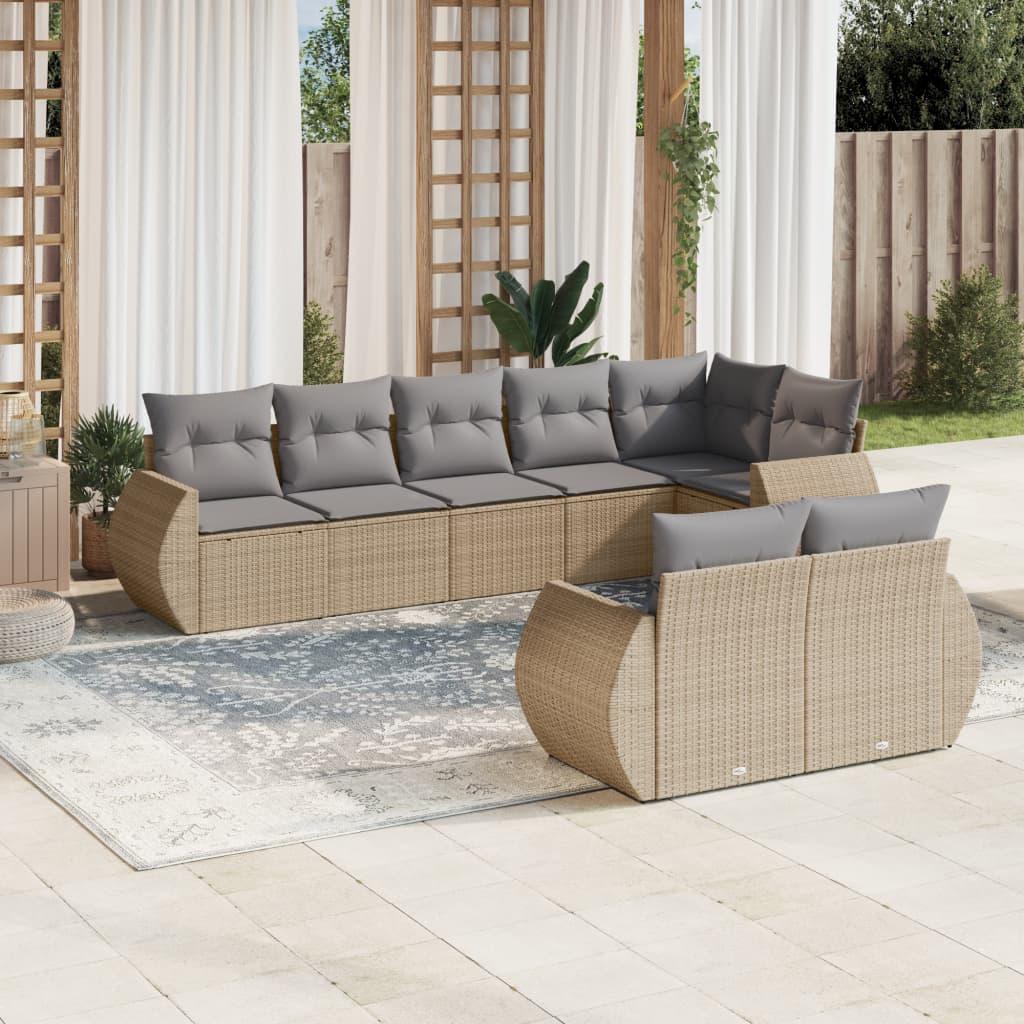 Sofasæt Til Haven 9 Dele Med Hynder Polyrattan - beige og grå / Uden bord