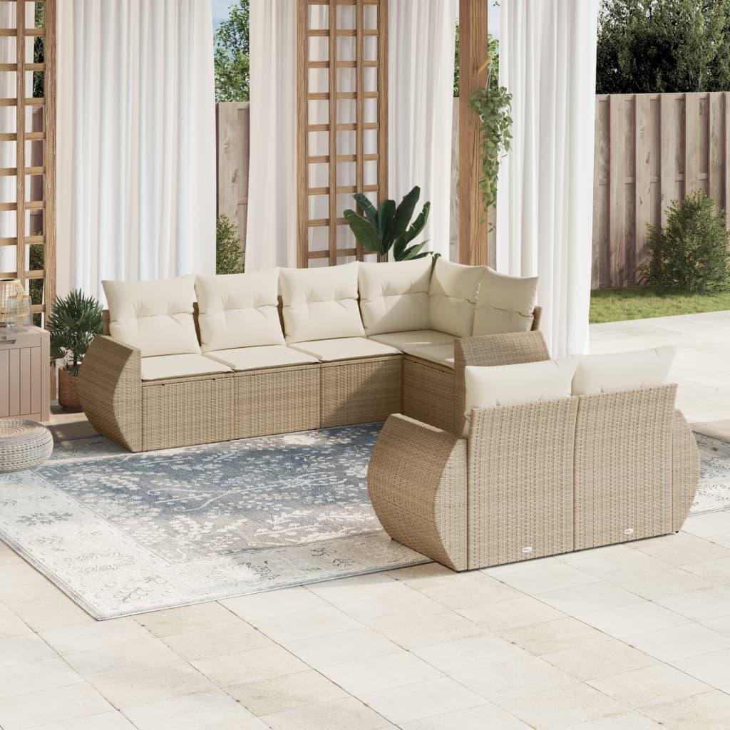 Sofasæt til haven 7 dele med hynder i polyrattan - beige
