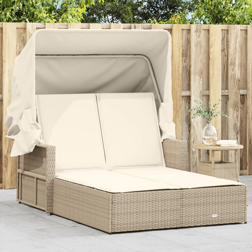 Solseng med baldakin og hynder polyrattan beige billede