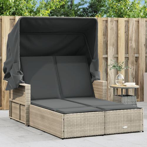 Solseng med baldakin og hynder polyrattan lysegrå