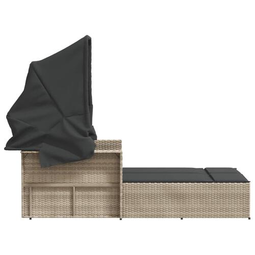 Solseng med baldakin og hynder polyrattan lysegrå