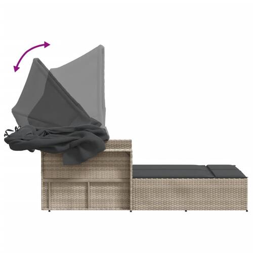 Solseng med baldakin og hynder polyrattan lysegrå