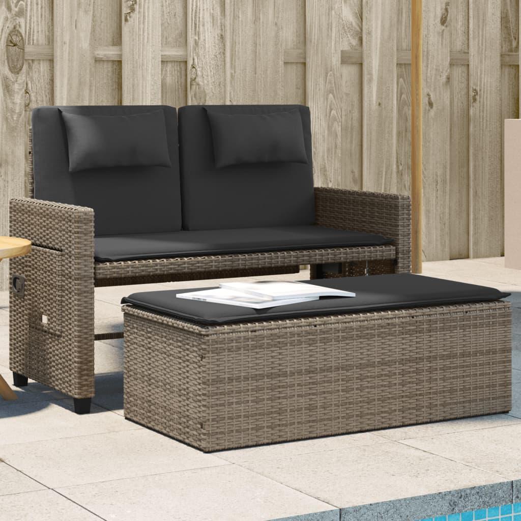 Havebænk Med Hynder Og Lænefunktion Polyrattan Grå