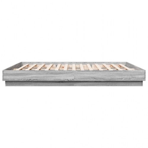Sengeramme med LED-lys 200x200 cm - grå sonoma-eg