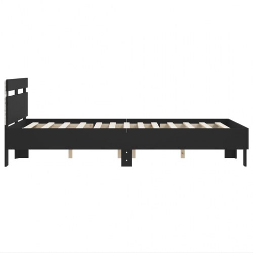 Sengeramme med sengegavl og LED-lys 135×190 cm - sort