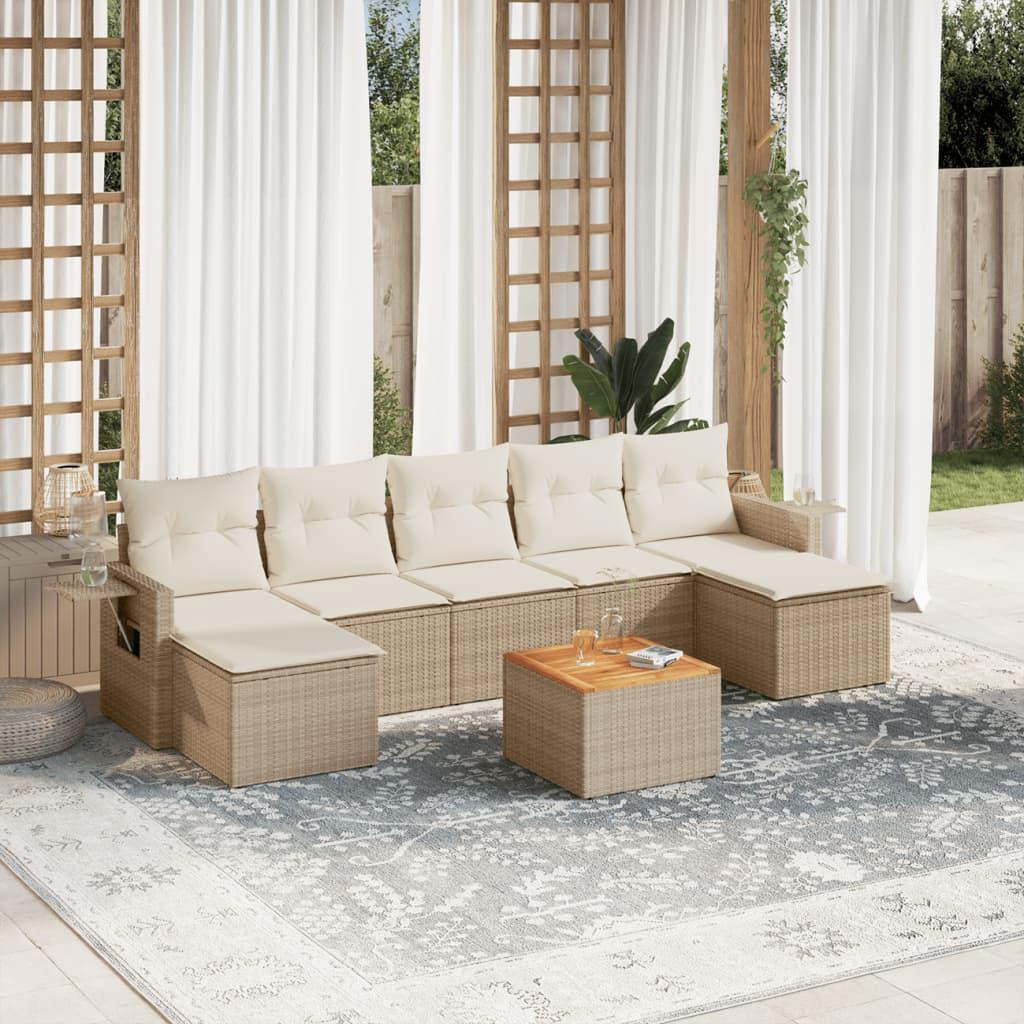 Sofasæt til haven i polyrattan - 8 dele med hynder, beige