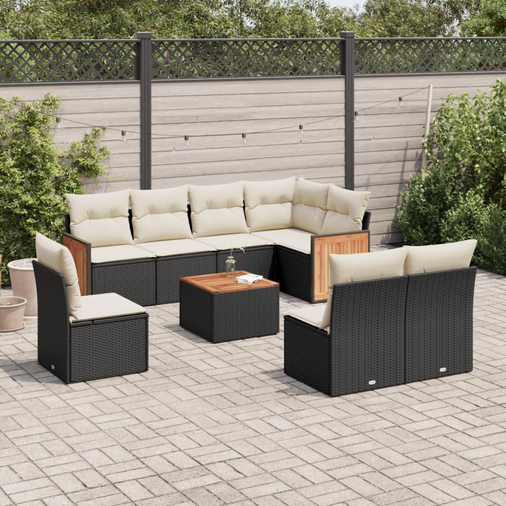 Sofasæt til haven 9 dele med hynder i polyrattan - sort