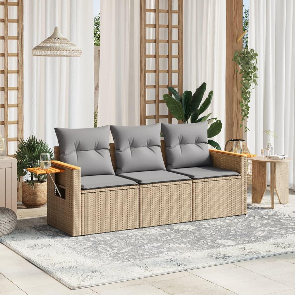 Sofasæt Til Haven 3 Dele Med Hynder Polyrattan Beige - beige og grå