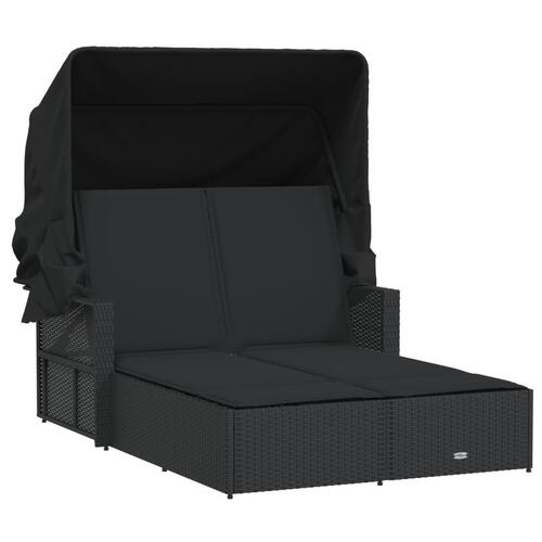 Solseng med baldakin og hynder polyrattan sort