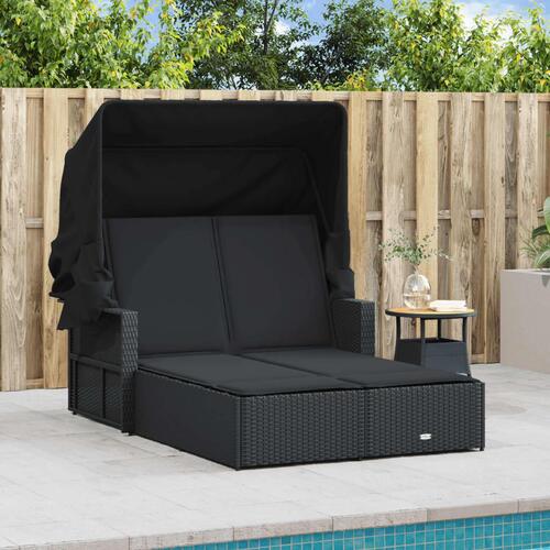 Solseng med baldakin og hynder polyrattan sort