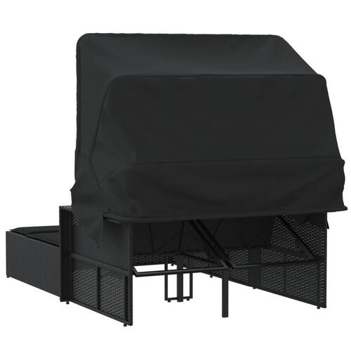 Solseng med baldakin og hynder polyrattan sort