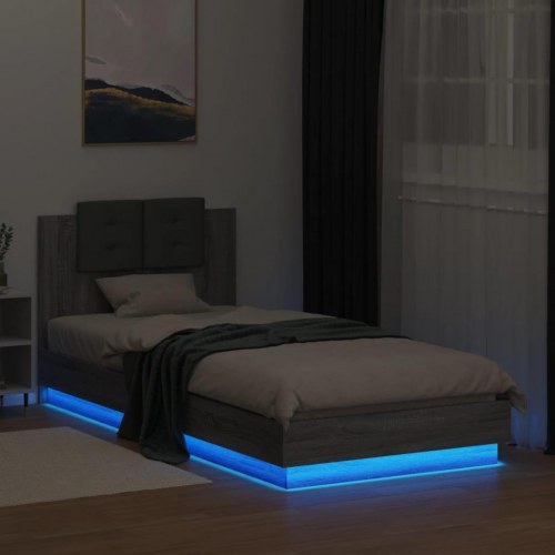 Sengeramme med sengegavl og LED-lys 90 x 200 cm - grå sonoma-eg