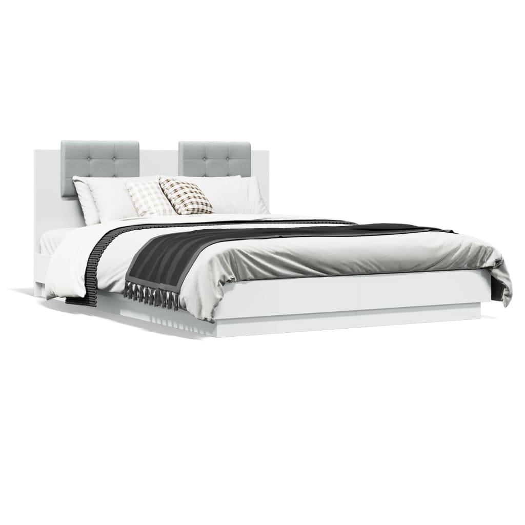 Sengeramme Med Sengegavl Led Lys 120x200 Hvid
