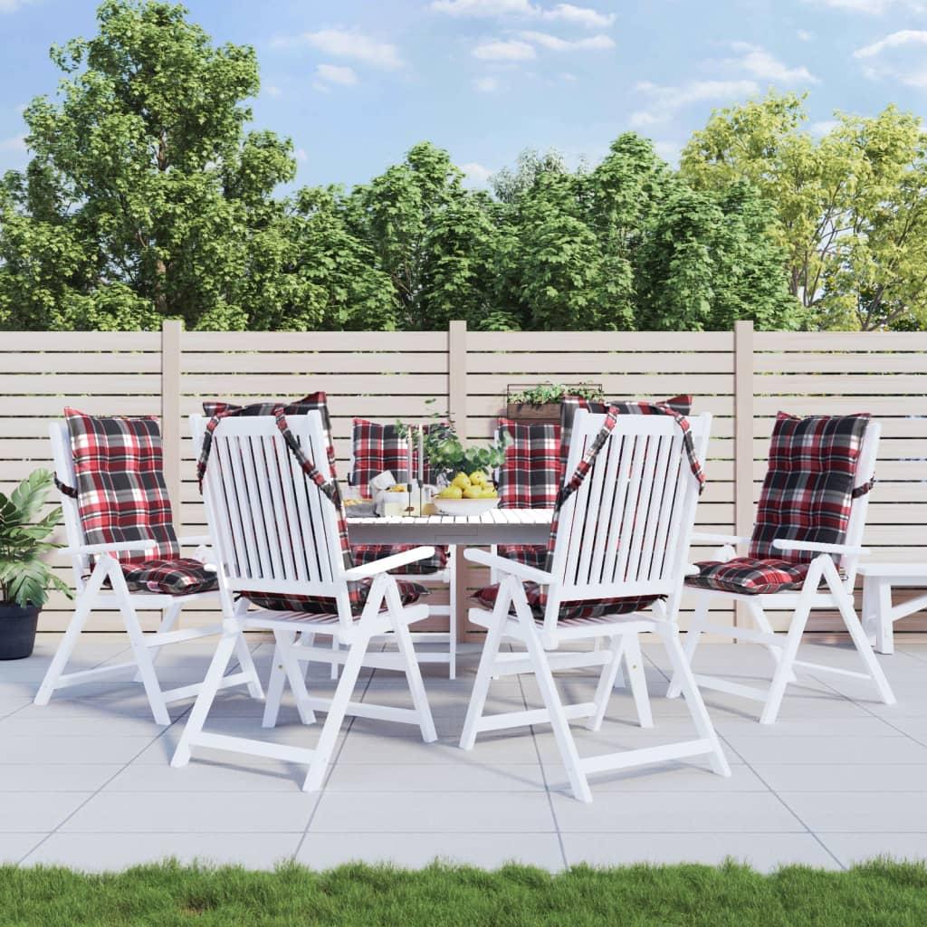 Stolehynder med høj ryg 6 stk. oxfordstof ternet rød