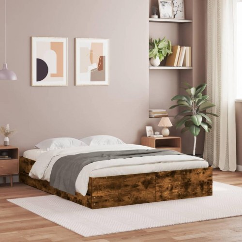 Sengeramme med skuffer 140x200 cm - konstrueret træ, røget eg