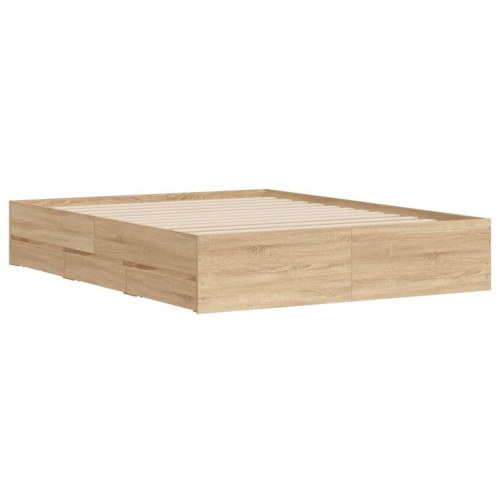 Sengeramme med skuffer 140x200 cm - konstrueret træ i sonoma-eg