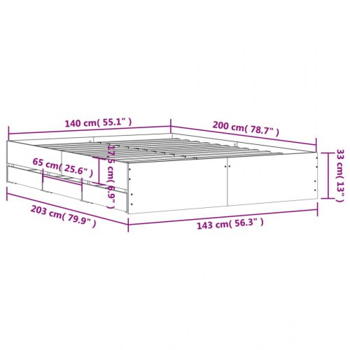 Sengeramme med skuffer 140x200 cm - konstrueret træ i sonoma-eg