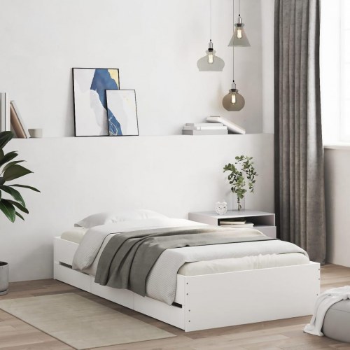 Sengeramme med skuffer 90×200 cm - hvid, konstrueret træ