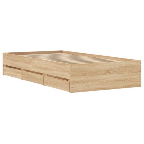Sengeramme med 6 skuffer 90x200 cm i konstrueret træ sonoma-eg