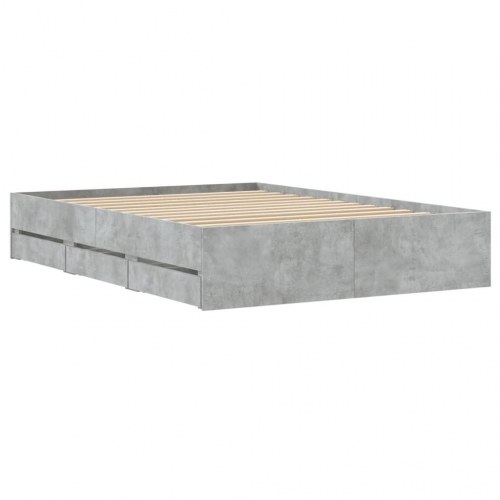 Sengeramme med 6 skuffer 135x190 cm - konstrueret træ, betongrå