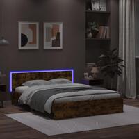 Sengeramme med sengegavl og LED-lys 160x200 cm røget egetræ