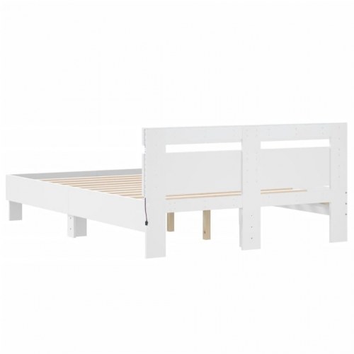 Sengeramme med sengegavl og RGB LED-lys 135x190 cm - hvid