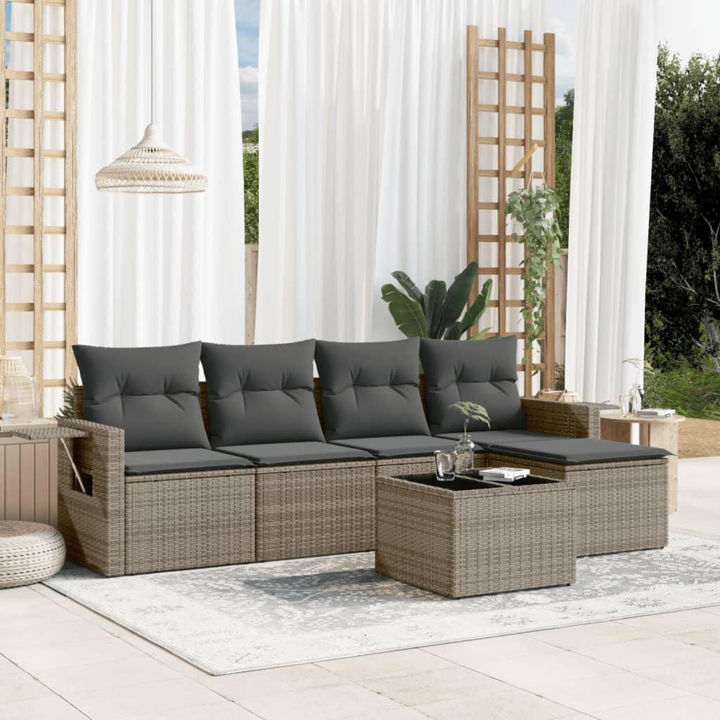 Sofasæt Til Haven 5 Dele Med Hynder Polyrattan - Grå / Med bord