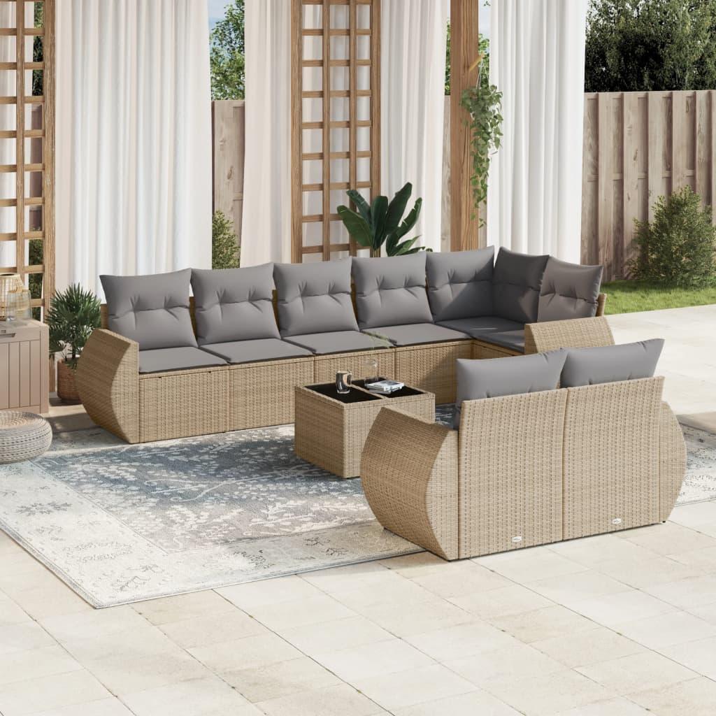 Sofasæt Til Haven 9 Dele Med Hynder Polyrattan - beige og grå / Med bord