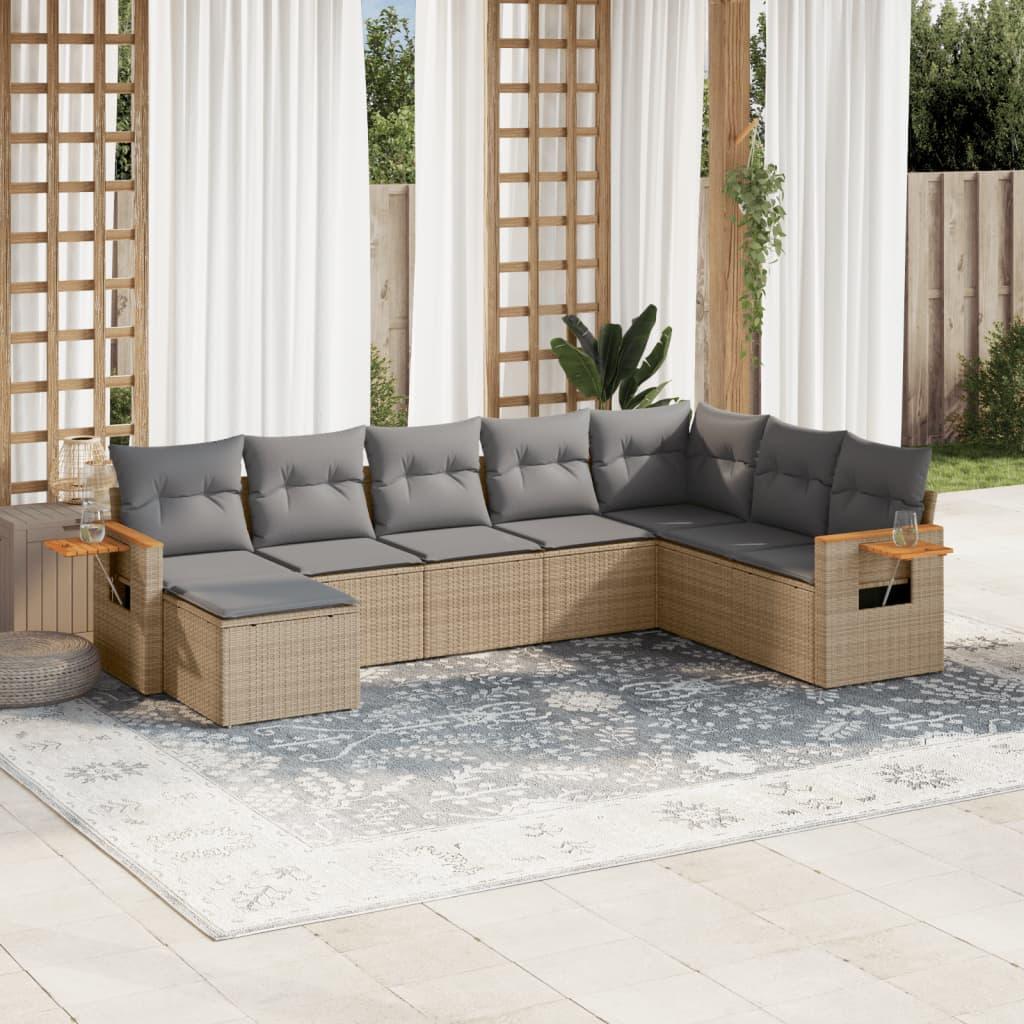 Sofasæt til haven i polyrattan - 8 dele med hynder, beige