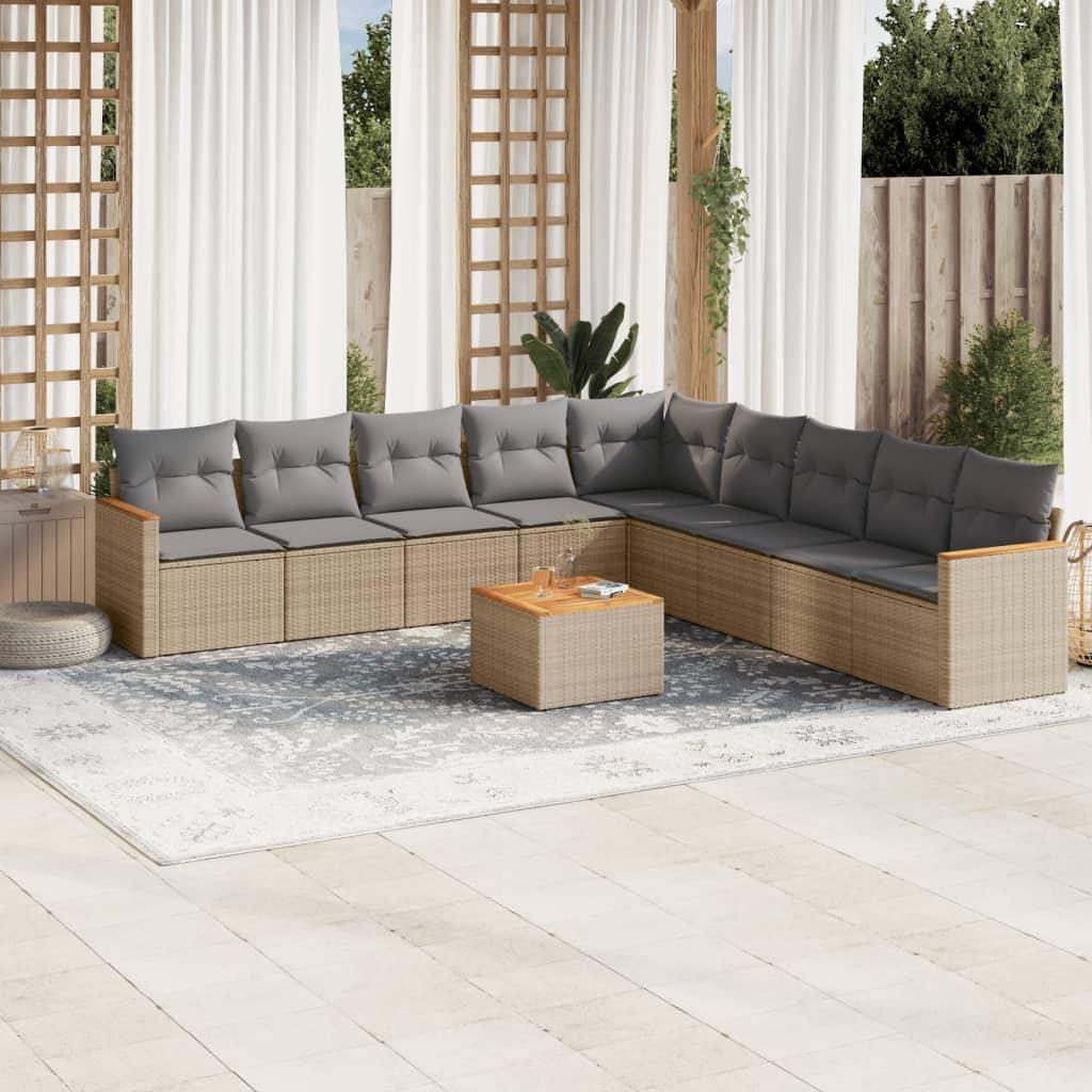 Sofasæt Til Haven 9 Dele Med Hynder Polyrattan - beige og grå / Med bord