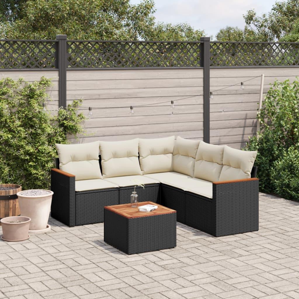 Sofasæt 5 Dele Med Hynder Polyrattan - Sort og cremefarvet / Med bord