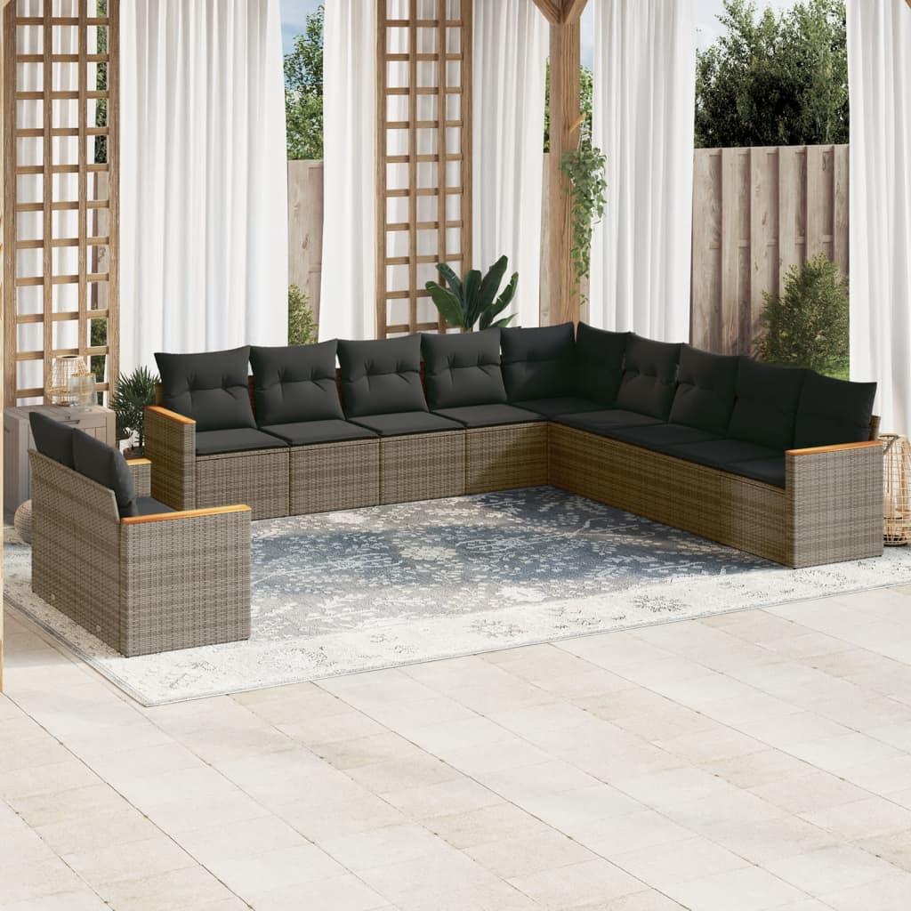 Sofasæt Til Haven 11 Dele Med Hynder Polyrattan - Grå / Uden bord