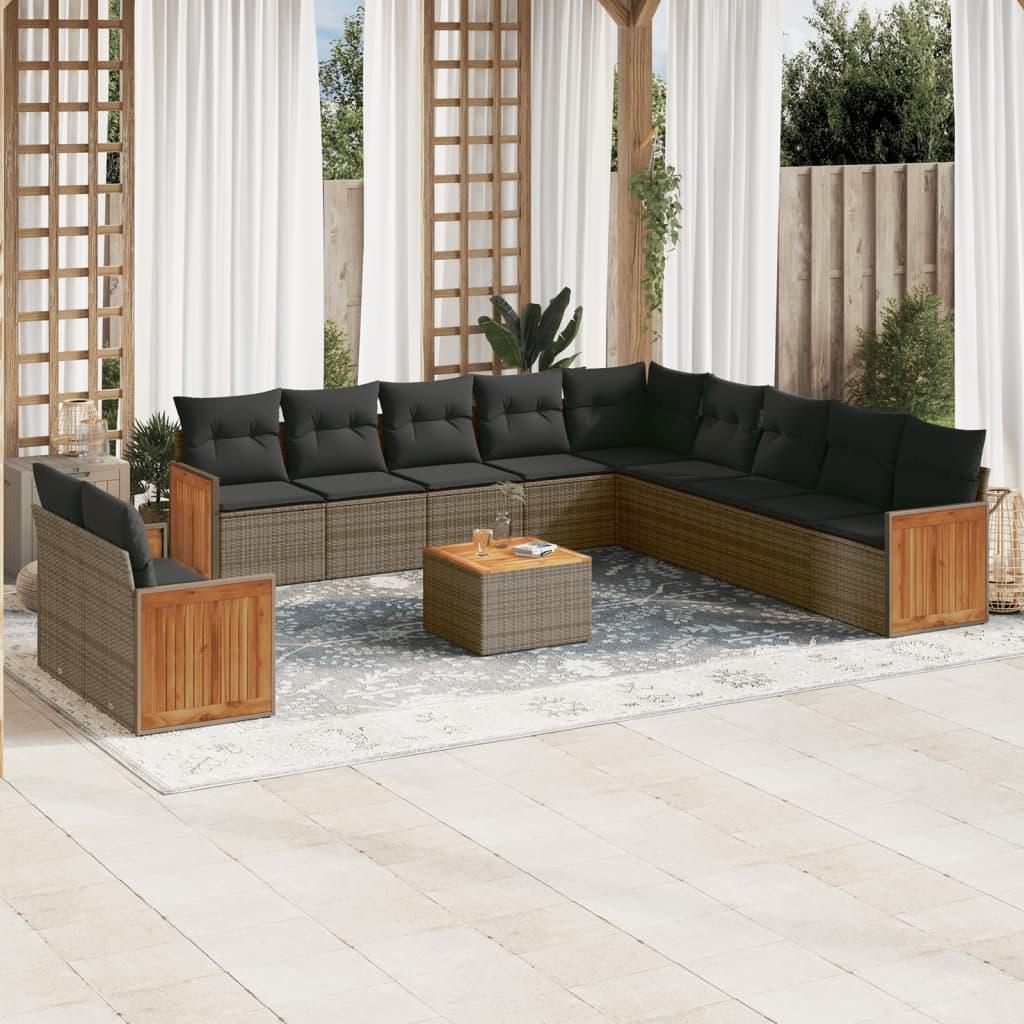 Sofasæt Til Haven 12 Dele Med Hynder Polyrattan - Grå / Med bord