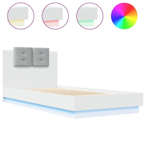 Sengeramme med sengegavl og LED-lys 100 x 200 cm - hvid