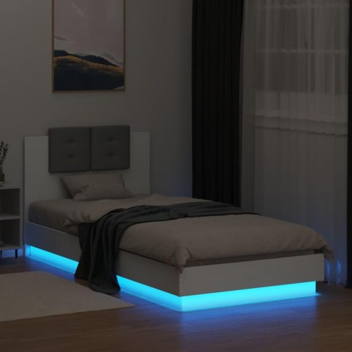 Sengeramme med sengegavl og LED-lys 100 x 200 cm - hvid