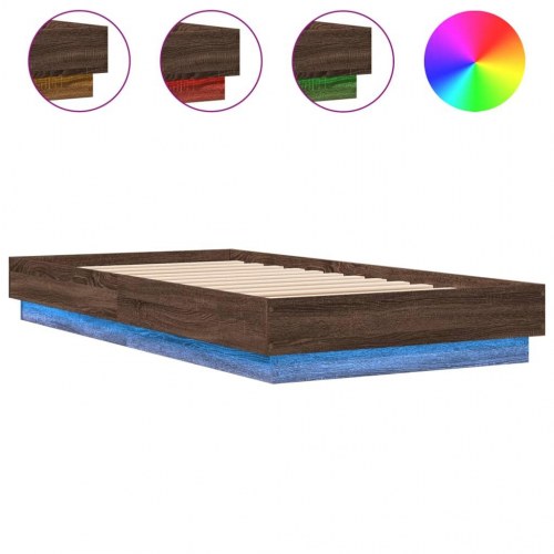 Sengeramme med LED-lys 75 x 190 cm - brun egetræ
