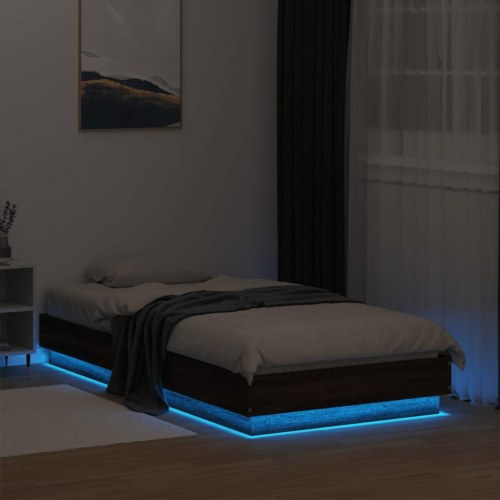 Sengeramme med LED-lys 75 x 190 cm - brun egetræ